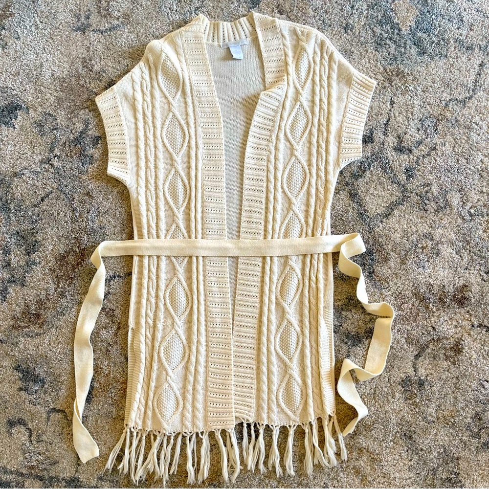 Design History Beige Knit Belted Long Cardigan